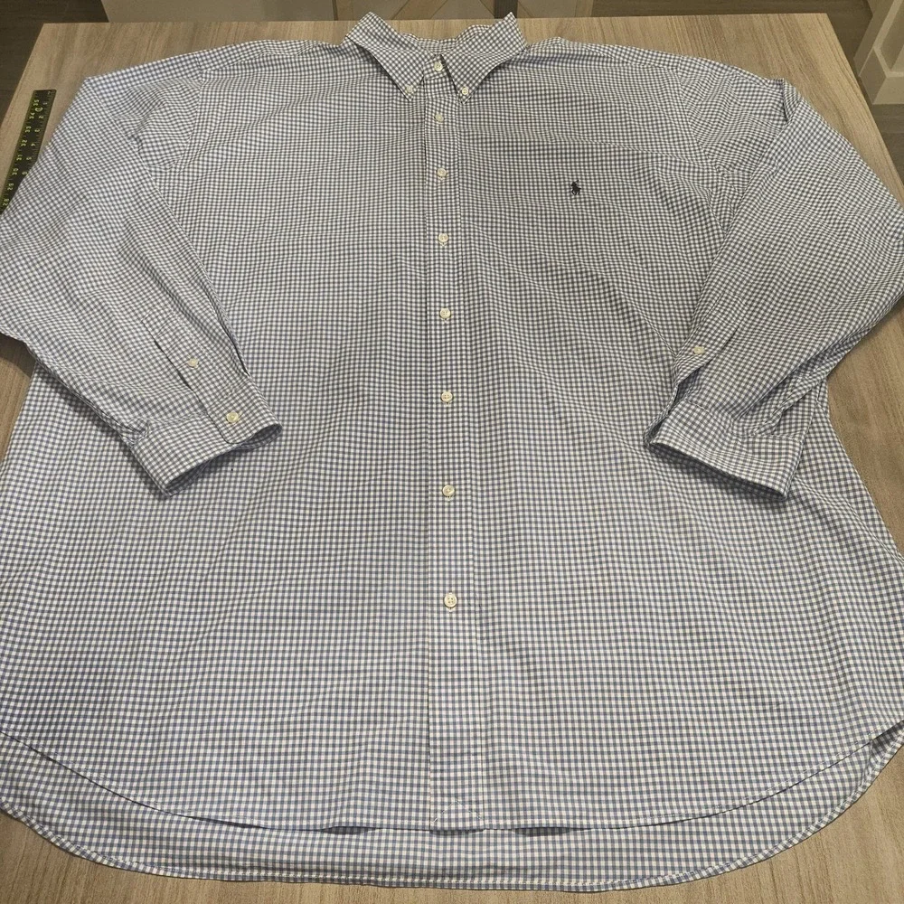 Polo Ralph Lauren Mens 4XLT Stretch  Blue White Check Button Down Shirt Big Tall
